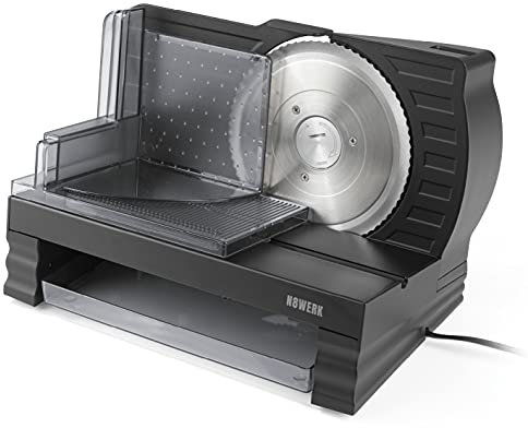 N8WERK Electric All-Slicer in The Midnight Black Edition | for Bread, Sausage, Cheese, Vegetables, Meat and Much More | Removable Sliding Platform, with Collection Tray, Adjustable Slice Thickness |