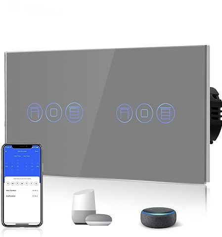 BSEED Smart Lichtschalter WIFI 2 Rollladen(Neutralleiter Erforderlich) | WLAN Touch Lichtschalter WIfI Schalter aus Glas Alexa und Google Home Work mit Tuya