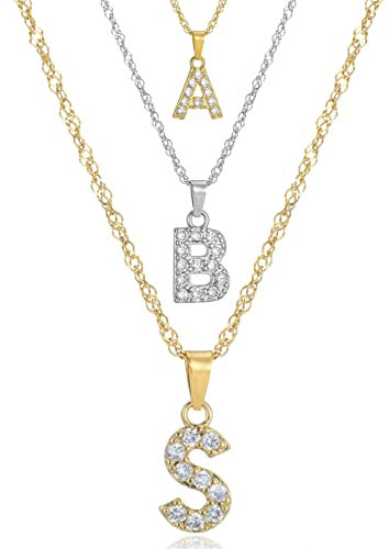 Damen Buchstaben Kette Gold I Goldkette Silber Edelstahl I Goldene Halskette für Frauen I Buchstabenkette mit Anhänger in Gold I Letters Necklace Personalisierte Geschenk für Freundin Frau Mama Silber
