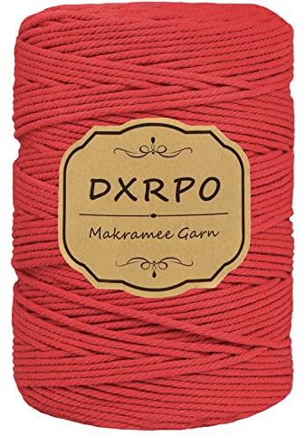 DXRPO Filo di Macramé 3 mm x 300 m, filo di cotone naturale, corda, utilizzato come arazzo da parete, sospensione di fiori, fai da te, artigianato, pianta, decorazione bohemien, rosso