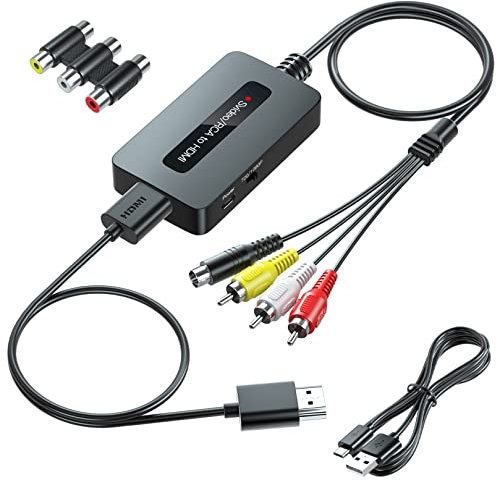 Sedytetoc RCA Svideo to HDMI Converter with HD Cable(RCA and Svideo Integrated), CVBS Composite AV to HDMI Converter