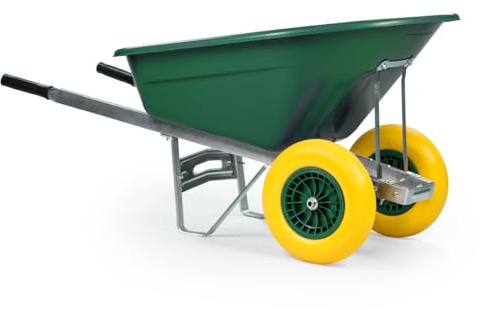 KCT 160L Big Wheelbarrow Green Garden Barrow Twin Wheel Puncture Proof Tyre for Builders, Equestrian, Stable Yard, Construction
