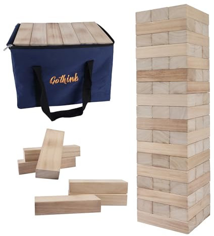 GOTHINK Juego de torre gigante, torre grande que se apila hasta más de 4 pies, 54 bloques gigantes de madera para juegos de patio exterior con funda de transporte, juego de apilamiento de madera