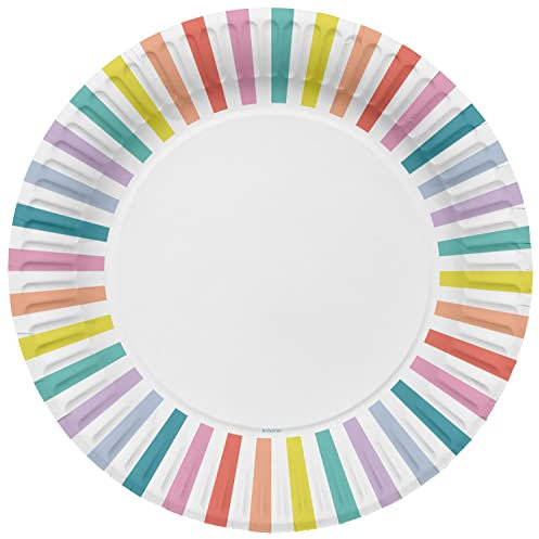 Folat 61921 Stoviglie Per Feste Ø 23cm 8 pezzi Strisce Pastello-Piatti Di Carta per Cena di compleanno, bambini, festa, matrimoni, baby shower, Mehrfarbig