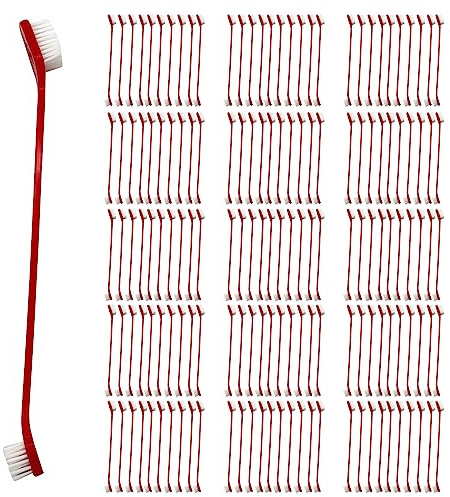 Apatal 150Pcs Dog Toothbrush Dual Headed Puppy Tooth Brushing Kit Long Handle Soft Grooming Pet Dental Brushes Convenient Double Sided for Pets Cat Puppy Teeth Brush Cleaning Oral Care Supplies -Red