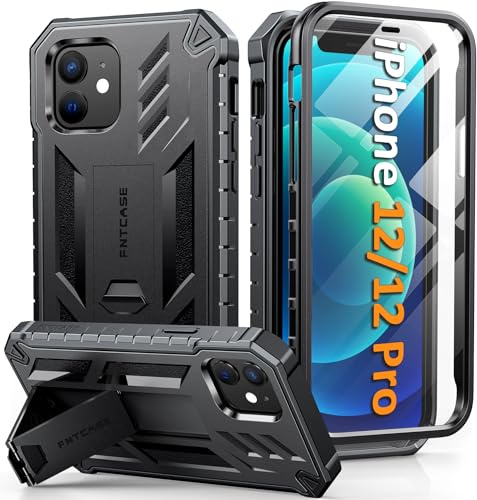 FNTCASE Für iPhone 12 Hülle: für iPhone 12 Pro Handyhülle mit Ständer Outdoor Handy Hülle 360 Grad Schutzhülle Stoßfest Sturzfest Panzerhülle mit Eingebautem Displayschutz für iPhone 12 Case