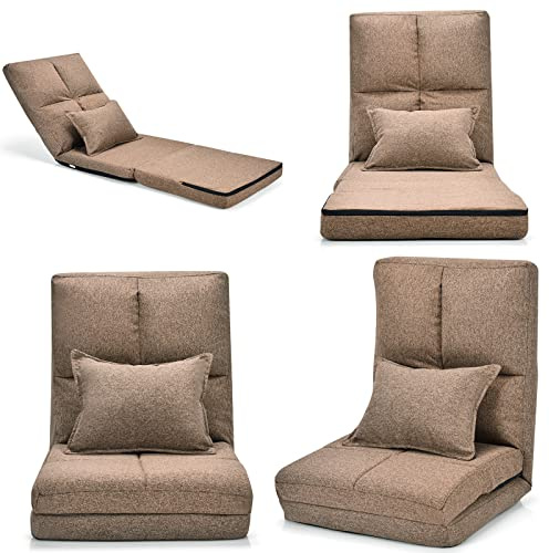 LIFEZEAL Sofá de Suelo Plegable, Silla de Piso sin instalación, sofá Perezoso Ajustable en 5 Posiciones, Silla de Suelo con cojín Lumbar para Leer, meditar en el salón (Marrón)