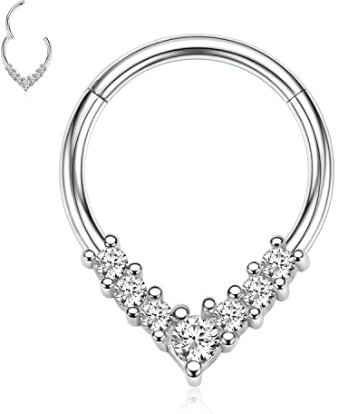 AROWRO 16G Teardrop Septum Schmuck 316L Chirurgenstahl Septum Ringe Daith Ohrringe Nasenringe Septum Clicker Daith Rook Helix Lobe Knorpel Piercing Schmuck CZ/Opal/Stern/Pyramide Desi
