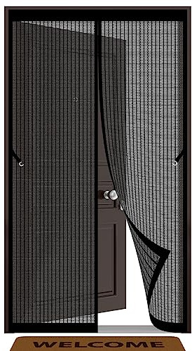 Magnet Fliegengitter Tür 60 x 220 cm Insektenschutz Gaze Ohne Bohren komplett aufgebaut Fliegenvorhang Für Balkontü Terrassentür Patio Türen Kellertür, Schwarz
