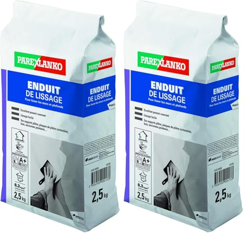 PAREXLANKO Enduit de lissage et de surfaçage murs intérieurs et plafond. 2,5Kg (Lot de 2)