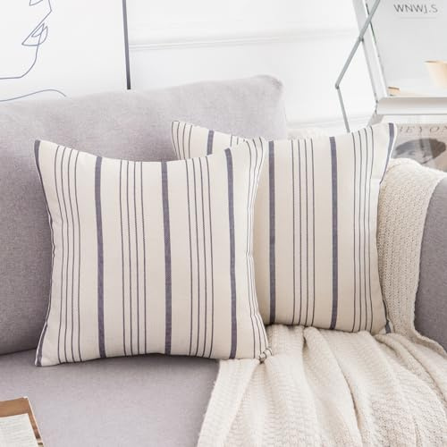 Cojines Decorativos Sofa Funda Cojin 40x40 Funda Almohada Beige Juego de 2 Rayas Azules Fundas de Cojines Sencillo y Elegante Cuadrado Modernas para Cojines Decorativos para Sofá Cama Coche Hogar