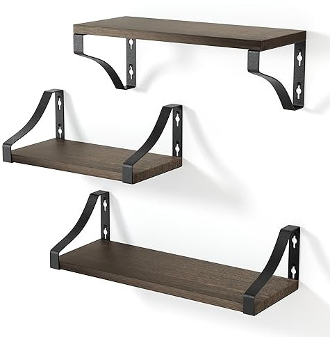 edihome, Estanteria Pared, Baldas Pared, 3 Niveles, Repisas Flotantes, Estantes de Pared de Madera Natural, Decoracion, Ideal para Salon, Dormitorio, Baño (Roble Oscuro)