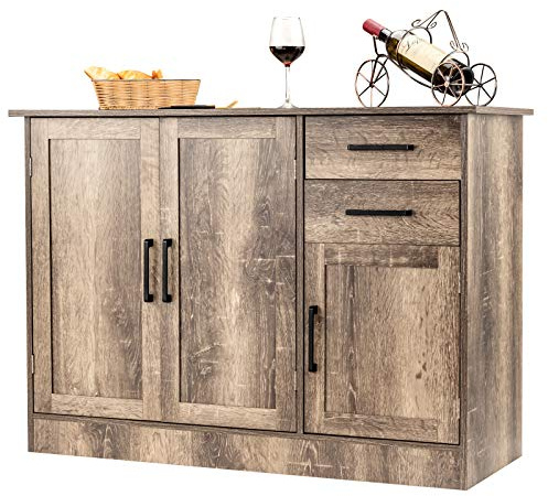 COSTWAY Sideboard aus Holz, Küchenschrank mit 2 Schubladen, 3 Türen & 1 verstellbarem Regal, multifunktionaler Buffetschrank industriell für Küche, Wohnzimmer, Schlafzimmer, 110 x 40 x 78 cm