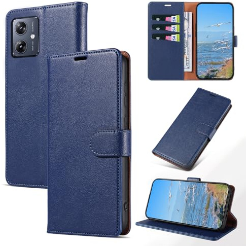 KKEIKO Funda para Motorola Moto G54 5G, Billetera Carcasa de PU Cuero, Anti Golpes Magnético Funda con Stand Function para Motorola Moto G54 5G, Azul