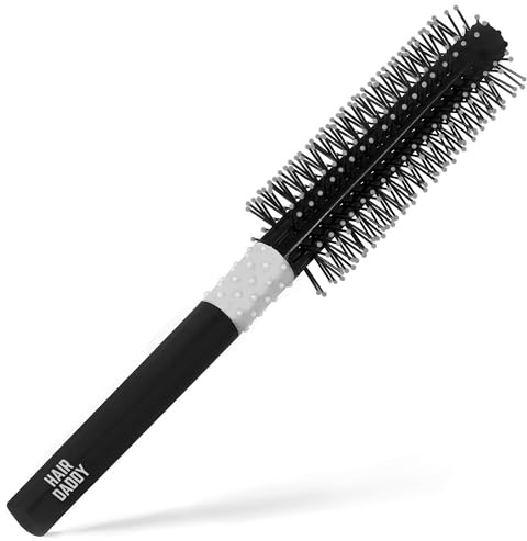 HAIR DADDY Quiff Roller Brush - Round Hair Brush for Short Hair Men and Women Volumizes and Styles Rockabilly and Pompadour Hairstyles - 304 Ball Tipped Bristles on a Non-Slip Handle with Thumb Grip
