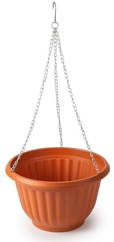 Acan Tradineur - Maceta Redonda Colgante, plástico, Tiesto, macetero, Recipiente para Plantas, Flores, balcón, terraza, hogar, Fabricada en España (Marrón - 25 x 15 cm)