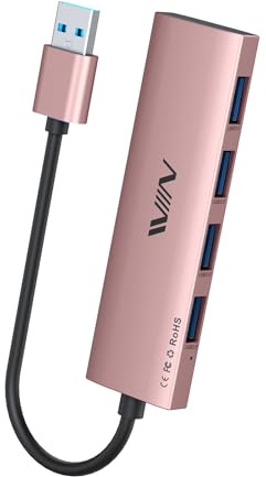 USB 3.0 Hub, 4 Port USB Hub Splitter, USB A Expander Portable USB Adapter Multiport Data Hub for Laptop, iMac Pro, MacBook Air, Mac mini/Pro, Surface Pro, USB Flash Drives, and Mobile HDD-Pink