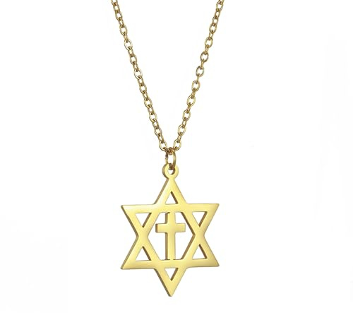 VASSAGO Halsband med davidsstjärnan, talisman, rostfritt stål, hänge, judisk sexkant, israelitiskt smycke för män, Adjustable, Rostfritt stål, Ingen ädelsten