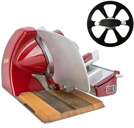 Berkel Home Line 250, Premium-Aufschnittmaschine in Rot + passendes Einlegebrett aus Weinfassholz, Sonderangebot der Schneidemaschine
