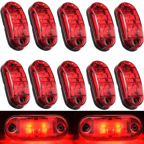 VISSQH 10 Pcs LED Side Marker Lights, 12V/24V LED Marker Lights LED Side Marker Indicator Light Front Rear Side Light Position Lamps (red/Oval)