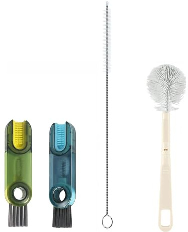 3-in-1 lid crevice cleaning brush kit featuring long brushes for bottles, cups, lids, and small straws. Perfect for kitchen, travel, baby essentials, and for mups gadgets (green-blue)