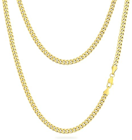 KRKC Herren Halskette, 14K Gold Vergoldet/Silber Edelstahl 3/4/5/6mm | Cuban Link Chain Panzerkette Geburtstag Geschenk Nickel-frei Dünne Kette Gliederkette für Männer Länge 45-61cm