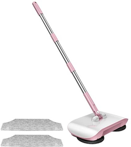 VALINK Barredora de alfombras, barredora de suelos, barredora manual giratoria 2 en 1, herramienta de limpieza para el hogar, 2 paños rosados