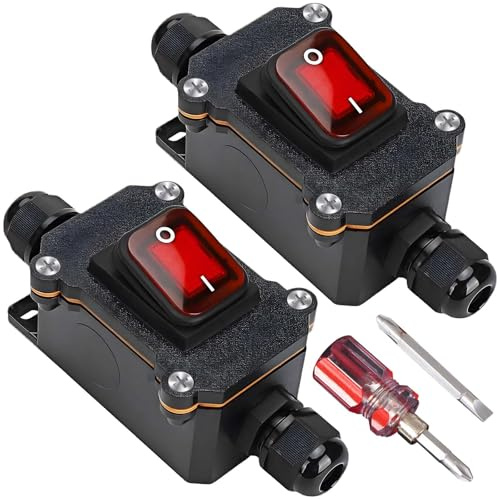Lot de 2 interrupteurs en ligne étanches 12 V 30 A, 12 V Étanche IP67 Avec tournevis, 12 V DPST 4 broches, Interrupteur à câble, Interrupteur en ligne étanche