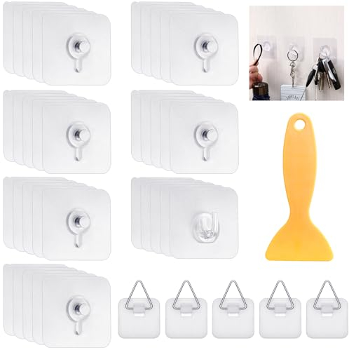 TAIHOBO Bilderhaken Selbstklebend, Transparent Klebehaken Bilder Aufhängen ohne Bohren, Bilderhaken ohne Bohren, Bildaufhänger Selbstklebend für Poster Fotos, Maximale Belastung 5kg (41)