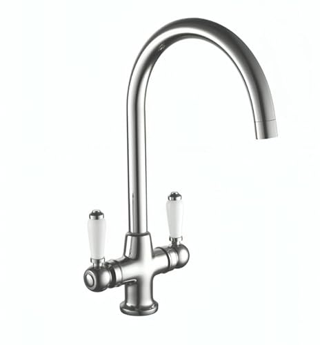 Polished Chrome Dual Lever Handle Traditional Kitchen Sink Mixer Tap
