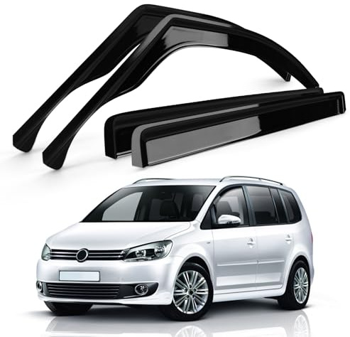 Windabweiser für Fenster Ersatz für VW Touran 2003-2010 (1T1, 1T2) | 2010-2015 (1T3) Set mit 4 Schwarz Windabweisern zum Aufkleben, Wind und Regenabweiser für Seitenfenster