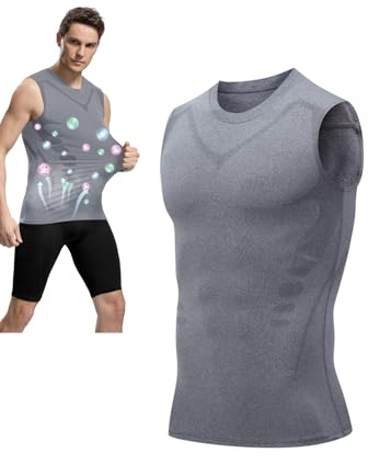 SHEKINI 2025 jonisk undertröja herr, kompression, elastisk tanktopp, ärmlös skjorta, kroppsformare, GRÅ, M