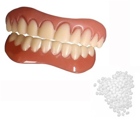 Brigtviee 2 Paar Silikon Gebiss Set, Verstellbare Snap-On-Prothesen, Zahnersatz Zum Aufstecken,KüNstliche ZäHne, Soft Silicone Reline Denture Set, TemporäRe Zahnprothesen FüR MäNner Und Frauen