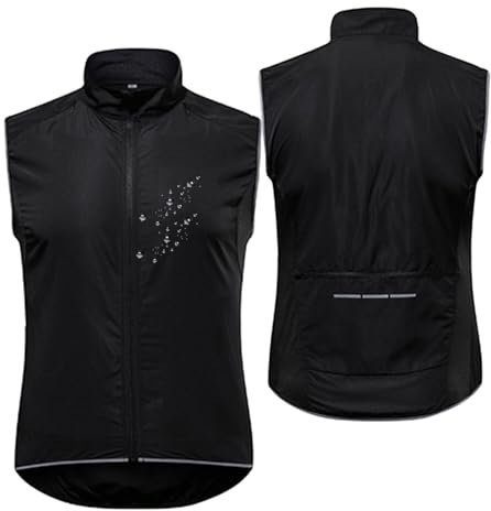 MODRYER Fahrradweste Herren Damen Winddicht Wasserdicht Laufweste Leicht Softshellweste Atmungsaktiv Ärmellose Radweste Fahrrad Sportweste Ärmellose Funktions Fahrradjacke,Black-XL