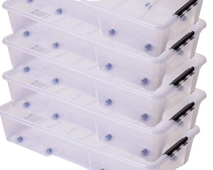 Ondis24 Unterbettbox Jolly mit Deckel und Rollen, Rollbox 35 L, Spielzeugkiste, Kiste stapelbar, Aufbewahrungsbox transparent (5)
