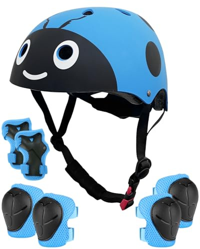 Kids Bike Helmet for Boys and Girls Ages 3-8, Toddler Helmet with Pads Set for Cycling, Scooter, and Skateboard, Cartoon Style Gift. Blue