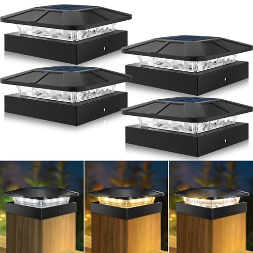 Peasur Lámpara solar de postes, 3 modos, 10 x 10 cm, tapa de poste solar, para postes de vallas, de vinilo y madera, resistente al agua, para exteriores, decoración de jardín para postes de madera