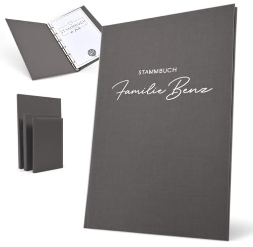 Hochzeitideal Stammbuch 'Serie 311' A5 dunkelgrau | Handgefertigt aus Buchbinderleinen 23x19,5 cm | 4-Ring-Mechanik mit 3 Klarsichthüllen | personalisierbar | inkl. Einleger & Erinnerungsseiten
