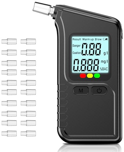 Shiptree Alkoholtester mit Zwei Sensoren, Professioneller Promillemessgerät mit Digitaler LCD-Anzeige, Tragbarer Alkoholmessgerät für Den Persönlichen und Professionellen Gebrauc, mit 20 Mundstücke