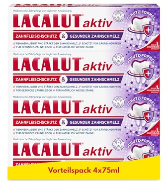 LACALUT aktiv Zahnfleischschutz & Gesunder Zahnschmelz 4er-Pack (4x75ml) - Medizinische Zahnpasta für starken Zahnschmelz, gesundes Zahnfleisch & natürlich weisse Zähne