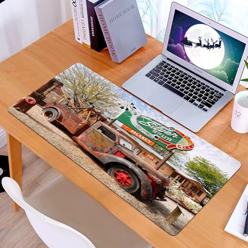 KDWJS Tapis de Souris XXL Speed Gaming - 90x40 cm - Base en Caoutchouc antidérapant Extended - Améliore la précision et la Vitesse - Camion de Ferme Vintage, Vieille Voiture rétro et Vieux Panneaux à