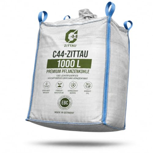 1000L Premium Pflanzenkohle – EBC-zertifiziertes Biochar Konzentrat für Garten, Rasen & Hochbeet – Basis für Terra Preta – Hochporöser Bodenverbesserer & Nährstoffspeicher Bodenaktivator | C44-Zittau
