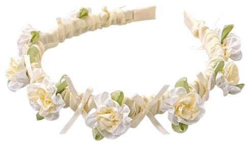 JchEnye Kleine Mädchen Jasmin-Kamelien-Schleifen-Haarband Kommunion-Haarschmuck für Mädchen Prinzessinnen-Blumenkranz-Haarband Schleife Foto- und Hochzeitsaccessoires Perfekter Hochzeitskopfschmuck