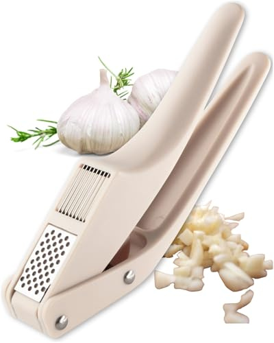 Taylors Eye Witness Dual Garlic Mincer & Slicer - Durable & Heavy Duty Garlic Press with Ergonomic Non Slip Handle, Built in Grating Plate & Easy to Clean Swing Out Chamber. Dishwasher Safe (Oyster)