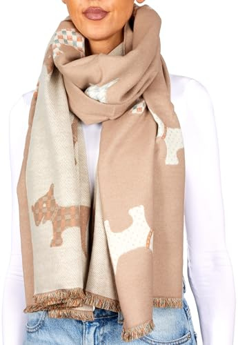 BRUBAKER Cashmirillo Damen Schal mit Hunde Muster - 70 x 200 cm | Warm und Kuschelig - Damenschal für Herbst und Winter - Herbstschal Winterschal - Weiches Kaschmir-Gefühl