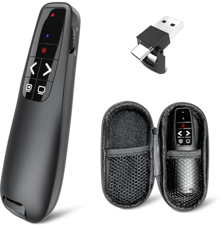 [2 in 1 USB C] Presenter con custodia, telecomando senza fili, puntatore per presentazioni, presentatori per computer Windows, laptop Mac, batteria non inclusa