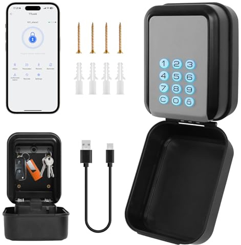 HNCY Smart Schlüsselbox, Schlüsseltresor mit Zahlencode, Schlüsselsafe Outdoor mit TTLock APP, Wandmontierter Wetterfeste Schlüsseltresor, Bluetooth Schlüsselkasten für Haus, Ferienwohnung, Vermietung