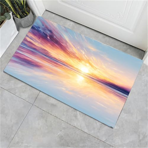 Zerbino Tema del sogno Tramonto sull'acqua Lavabile 80 x 120 cm, tappetino per interni antiscivolo cattura sporco,tappetino assorbente a basso profilo per cucina, giardinoviola giallastro