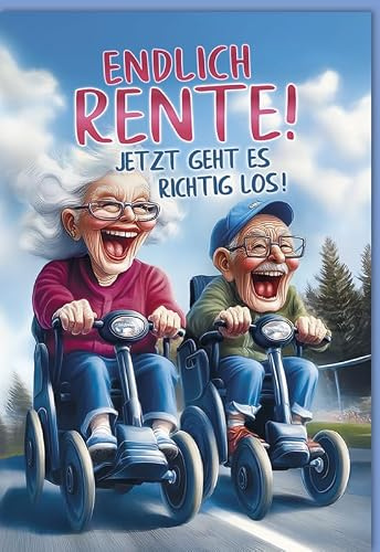 KE - Premium Glückwunschkarte zur Rente, Karte zum Renteneintritt, DIN B6, Druckkarte inkl. Umschlag, Motiv: Rentnerpaar