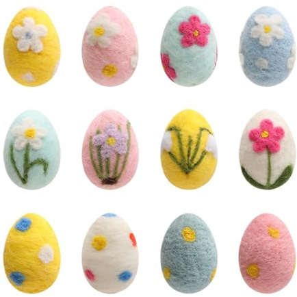 Filz Ostereier, Ostereier Dekoration Filz - Große Pastellfederhandwerksfelted Eier 12 Stücke,Exquisite Festliche Heimbaum -Garlandhandwerksdekoration für Wand, Haustür, Leben